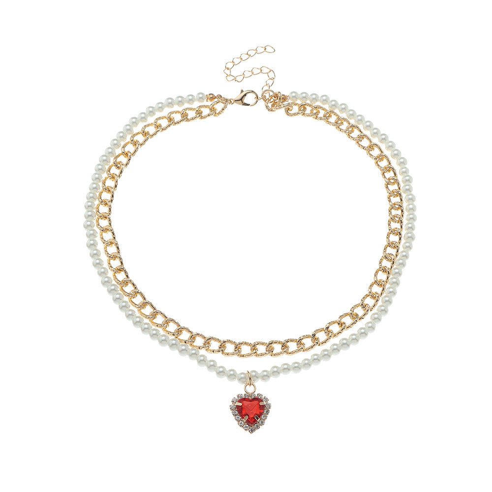 Venta al por mayor Pearl Heart Stacking Necklace Aleación Perla de imitación